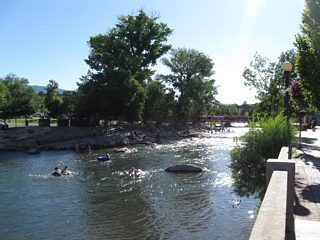 From Sierra Street west to Arlington Avenue, the river passes through Wingfield Park and sees plenty of floaters and rafters in the water.