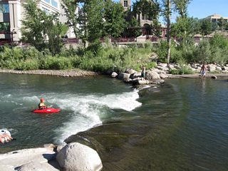 From Sierra Street west to Arlington Avenue, the river passes through Wingfield Park and sees plenty of floaters and rafters in the water.