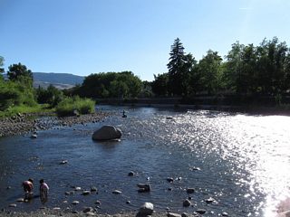 West of Arlington Avenue, the Truckee River widens out to a more natural channel as compared to that seen in downtown Reno.