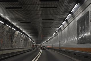 Officially designated a part of Interstate 78, the Holland Tunnel crosses the Hudson River east from Jersey City, New Jersey to Lower Manhattan in New York.