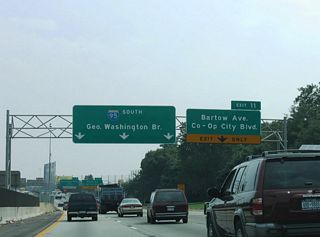 Exit 11 departs I-95 ahead onto adjacent Edson Avenue. Bartow Avenue leads west from Bay Plaza Shopping Center and Co-Op City to Gun Hill Road. Co-Op City Boulevard parallels the Hutchinson River northward from Bartow Avenue nearby.