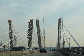 Interstate 278 east crossing the Goethals Bridge onto Staten Island in New York