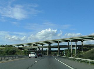 A four level interchange joins I-787 with I-90 in Albany.