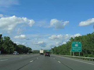 NY 378 meets I-787 north at a directional cloverleaf interchange (Exit 7) in a half mile.