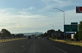 Pine Street east becomes Biddle Road at Hamrick Road en route to Rogue Valley International-Medford Airport (MRD). Peninger Road forms a frontage road along the east side of I-5 north from Pine Street to the Jackson County Expo complex and Upton Road.