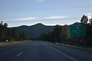OR 99 (Rogue River Highway) crosses paths with Interstate 5 again at a folded diamond interchange (Exit 45 A) adjacent to the Rogue River.