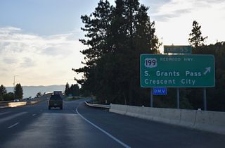 Redwood Highway (former U.S. 199) originates along OR 99 (6th and 7th Streets) in Downtown Grants Pass. U.S. 199 and Redwood Highway combine west of OR 99/238 en route to Wilderville, Selma and Cave Junction. U.S. 199 ends at U.S. 101 in Crescent City along the Pacific coastline in Del Norte County, California.