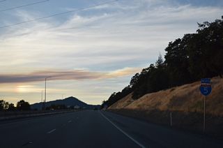 I-5 angles northwest from U.S. 199 between the Grants Pass street grid and Beacon Hill.