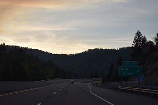 Coyote Creek Road spurs east from alongside I-5 to King Mountain (el. 5,265 feet). Old Highway 99 joins Interstate 5 with Front Street to Lower Wolf Creek Road at Wolf Creek. Points of interests for Exit 76 include the historic Wolf Creek Inn and Wolf Creek Park.