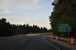 Exit 83 leaves Interstate 5 northbound for Barton Road and Ranchero Road east. Ranchero Road runs alongside I-5 east to to Quines Creek Road by Exit 83.