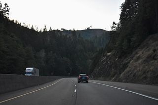 Interstate 5 navigates through a series of S-curves north alongside Canyon Creek.