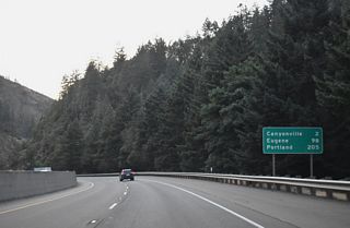 The city of Canyonville lies at 747 feet above sea level, around 1,300 feet below the Canyon Creek headwaters.