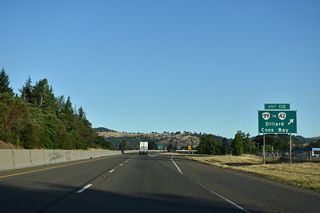 OR 99 provides a cutoff from I-5 north for OR 42 (Coos Bay-Roseburg Highway). OR 42 travels west from Winston 71 miles across the Coast Ranges to U.S. 101 south of Coos Bay.