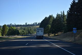 I-5/OR 99 shifts east through an S-curve across Rice Hill.