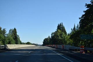 The Coast Fork of the Willamette River shifts east of Interstate 5 at milepost 180. The river flows near the freeway again by Coryell Pass north of milepost 190.