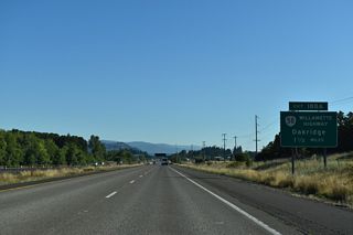 OR 58 (Willamette Highway) west converges with Interstate 5 at a trumpet interchange (Exit 188 A) in Goshen.