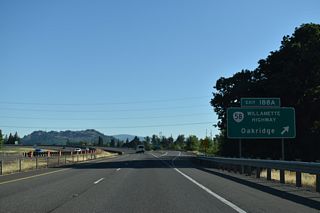 The majority of OR 58 (Willamette Highway) east on the ascent to Willamette Pass (elevation 5,128 feet) travels through Willamette National Forest.