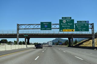 The final exit for Eugene and Springfield joins Interstate 5 with OR 569 (Randy Papé Beltine), a freeway to west Eugene.