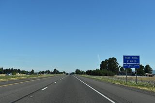 The Oak Grove Rest Areas are located three miles south of Exit 209. Unlike some of the rest areas in southern Oregon, which are nestled in picturesque woodlands, those north of Eugene lie within farm country.