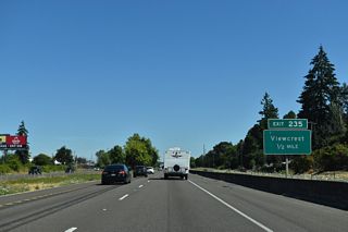 Northbound Interstate 5 runs between Millersburg and Draperville ahead of Exit 235 for Viewcrest.
There was a time when Albany had a reputation for bad odors emanating from a Weyerhauser paper mill, located to the west of the freeway. "You can always smell Albany before you see it," the old saying went, but efforts eventually curbed the odor, and with that went a little piece of I-5 lore.