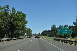 The drive along I-5 through the Willamette Valley becomes less monotonous as the freeway traverses a landscape of gently rolling tree-covered hills between Albany and Salem. Continuing to the north end of Millersburg, I-5 advances one mile to the South Jefferson and Scio exit.