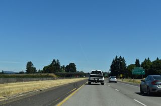 The rural exchange at Exit 239 serves agricultural areas west of the Santiam River.