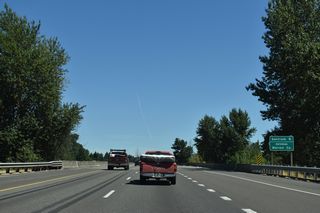 Northbound I-5/OR 995E crosses the Santiam River into Marion County.
