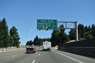 I-5/OR 99E leading north to the Oregon capital city of Salem. I-5/OR 99E leading north to the Oregon capital city of Salem.