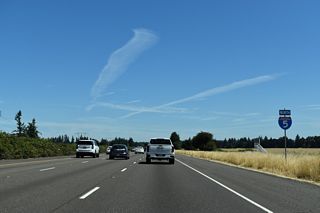 Interstate 5 advances northeast from Ehlen Road across French Prairie.
