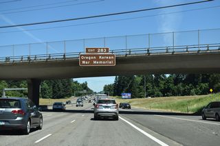Exit 283 follows in the city of Wilsonville for the Oregon Korean War Memorial.