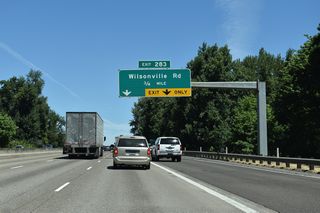 A diamond interchange links Interstate 5 with Wilsonville Road at Exit 283.