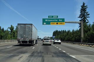 Wilsonville Road is a four lane commercial arterial, meeting Interstate 5 between Wilsonville Old Town Square retail center and the Wilsonville Town Center. 2011/12 construction expanded Exit 283 to two lanes.