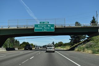 A six-ramp parclo interchange (Exit 286) joins Interstate 5 with Boones Ferry Road north and Elligsen Road east. Boones Ferry Road represents the original route of OR 217 north to Tualatin and Durham and is part of OR 141 from Exit 286 to Durham Road in Tigard.