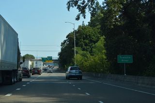 Crossing the Tualatin River, Interstate 5 remains within the Tualatin municipal limits between wedges of the Durham and Rivergrove city lines.