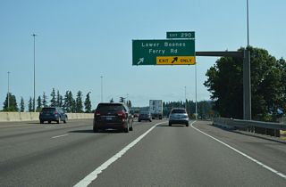 Two lanes partition from I-5 north at Exit 290 for Lower Boones Ferry Road. One of the metro area's most affluent communities, Lake Oswego is primarily residential. Lower Boones Ferry Road west joins I-5 with Durham, a small city sandwiched between Tigard and Tualatin.
