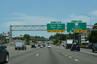 OR 217 is a freeway that connects I-5 in Tigard with the freeway along U.S. 26 in Beaverton. The eastern edge of Tigard runs parallel with I-5 from Exit 291 until the freeway bends east into Portland past Exit 293. Lake Oswego and Clackamas County are located to the east adjacent to the freeway.