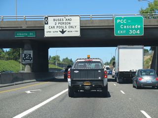 Traveling under the Alberta Street overpass on Interstate 5 north. Exit 304 provides a second access point to reach Portland Community College-Cascade.
