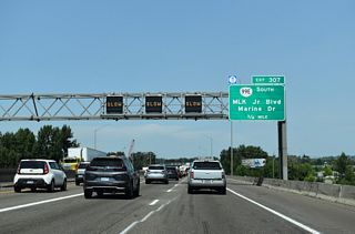 Marine Drive and OR 99E (Martin Luther King, Jr. Boulevard) come together with Intestate 5 at Exit 307, by the Delta Park - Owens Sports Complex in 0.75 miles.