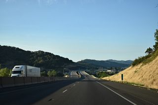 Interstate 5 south crosses the South Umpqua River west of Burg Mountain and ahead of Green, Oregon. Interstate 5 south crosses the South Umpqua River west of Burg Mountain and ahead of Green, Oregon.