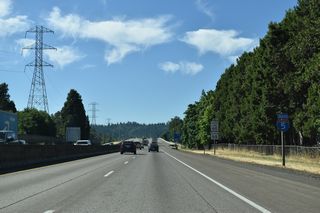 Interstate 5 proceeds south from I-105/OR 126 between Eugene and Springfield to the Willamette River at Alton Baker Park.