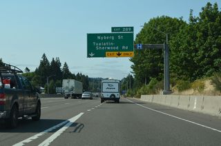 Nyberg Road (former OR 212) meets Interstate 5 at Exit 289 in the city of Tualatin. The arterial becomes Tualatin-Sherwood Road west of Boones Ferry Road (old OR 217) to the city of Sherwood and SW 56th Avenue along the Clackamas County line.