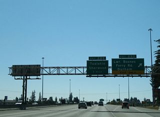 Lower Boones Ferry Road connects Lake Oswego to the east with Tualatin to the southwest. The arterial ends at Upper Boones Ferry Road (old OR 217) north of the Tualatin River at Durham.
