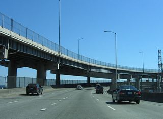 Interstate 5 south crossing the Marquam Bridge in Portland, Oregon