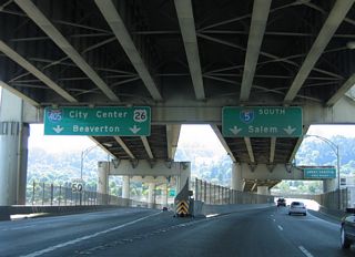 U.S. 26 joins I-405 nearby to cnnect with the freeway on Sunset Highway west to Beaverton, Hillsboro and the Oregon coast.