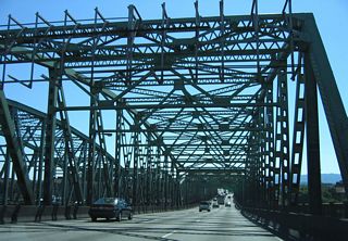 Arriving at the city of Portland, Interstate 5 crosses over Friendly Reach along the Columbia River onto Hayden Island.