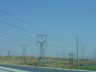Originating at McNary Dam, numerous transmission towers appear east of Interstate 82.
