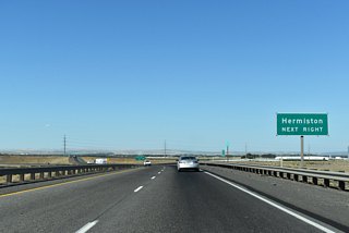 Interstate 82 west spans a Union Pacific Railroad line and enters Umatilla Army Depot.