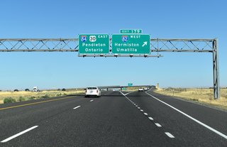 Interstate 82 travels 10 miles north from I-84 to Umatilla before crossing into Washington en route to the Tri-Cities region.