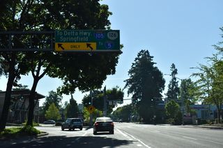 I-105/OR 126 overlap north to OR 132 (Delta Highway) near Valley River Center mall and east to Interstate 5 along the Springfield city line.