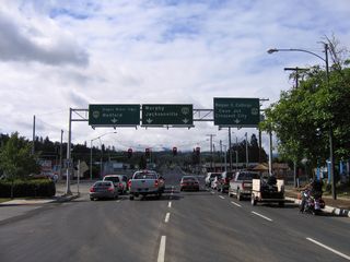 OR 99 continues with two lanes southeast onto Rogue River Highway while 6th Street extends south with three lanes to U.S. 199 (Redwood Highway) at OR 238 (Williams Highway). U.S. 199 travels southwest from Grants Pass to Cave Junction and Crescent City, California. OR 238 loops south to Medford via Murphy and Jacksonville.